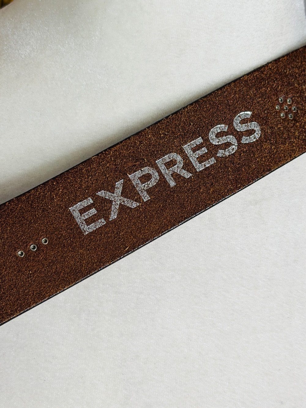 90s Y2K Express brown leather studded low rise belt - Picture 5 of 5